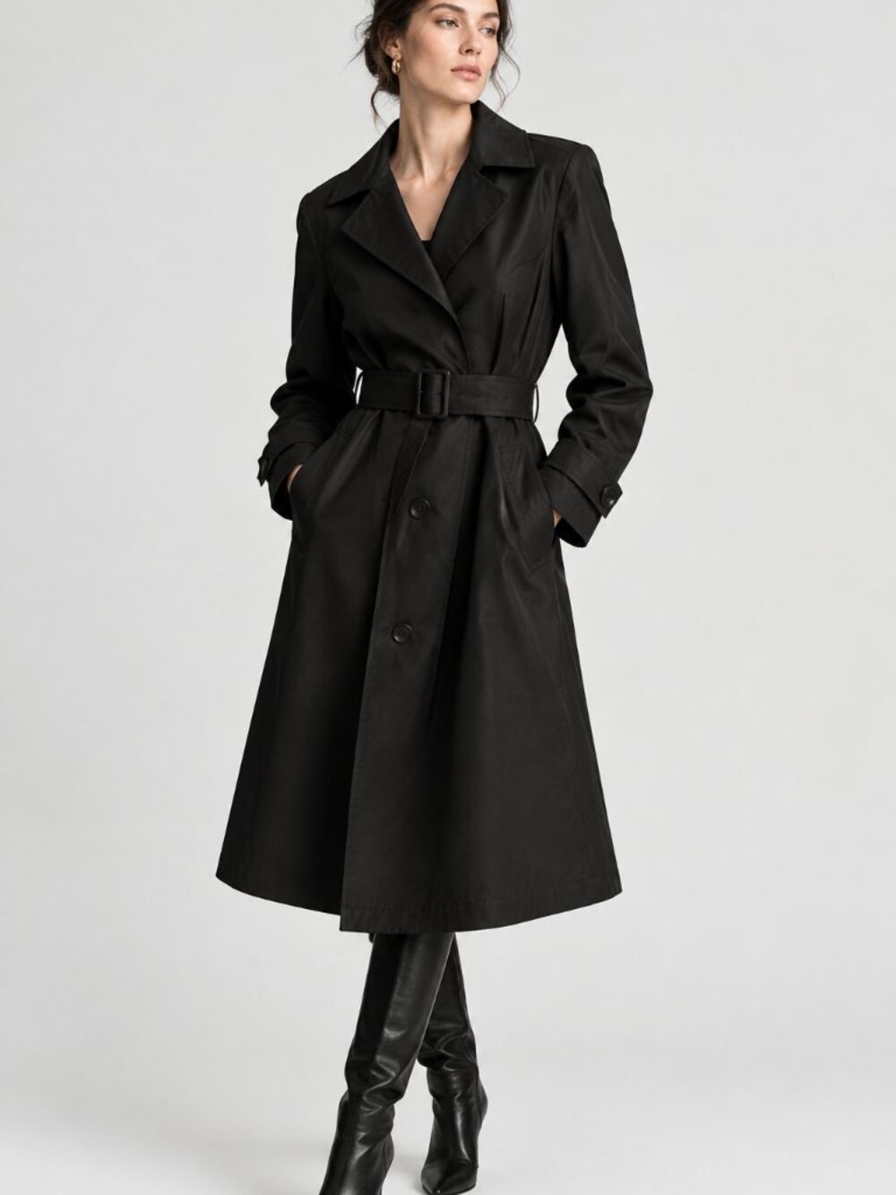 MICHAEL Michael Kors Black Single-Breasted Belted Trench Coat - Women's XS